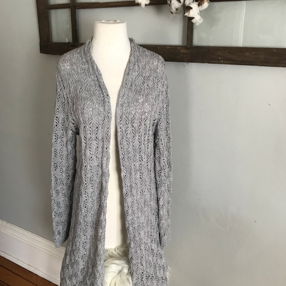 Leo & Nicole crocheted slate Grey/Blue Cardigan